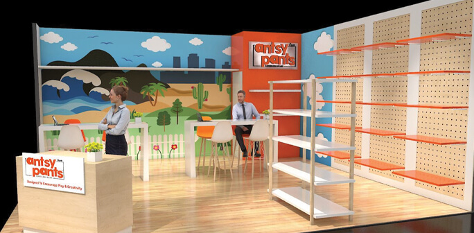 Antsy Pants 20x20 Exhibit Antsy Pants Booth Design by Abex Exhibits