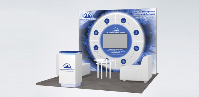 Balanced Assets Booth Design by ABEX Exhibits Balanced Assets 10x10 Exhibit