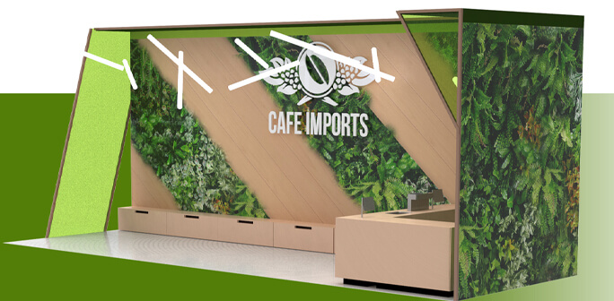 Cafe Imports 10x20 Design 3D design by Abex Exhibits