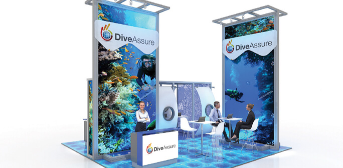 Dive Assure Booth Design by ABEX Exhibits Dive Assure - 20x20 Exhibit Design