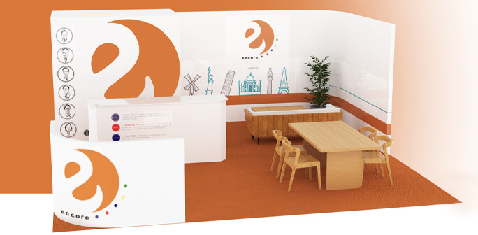 Encore Inflight Booth Design by ABEX Exhibits Encore Inflight - 20x20 Exhibit Design