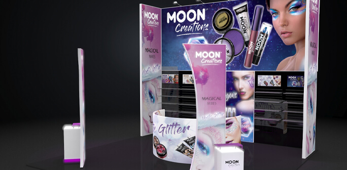 Moon Creations 20x20 Booth Design Moon Creations 20x20 Exhibit Design by Abex Exhibits