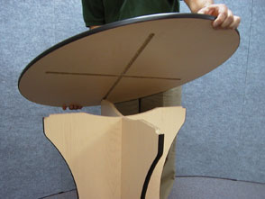 display table top nests onto base legs